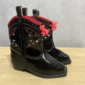 VTG 50's Toddler 7.5 Cowboy Boots by Texas Boot Co. Black Inlay Leather Flowers